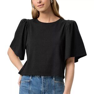 119$ PAIGE Sigrid Crew Neck Pullover T-Shirt Elbow-Length Sleeves Size XS Black